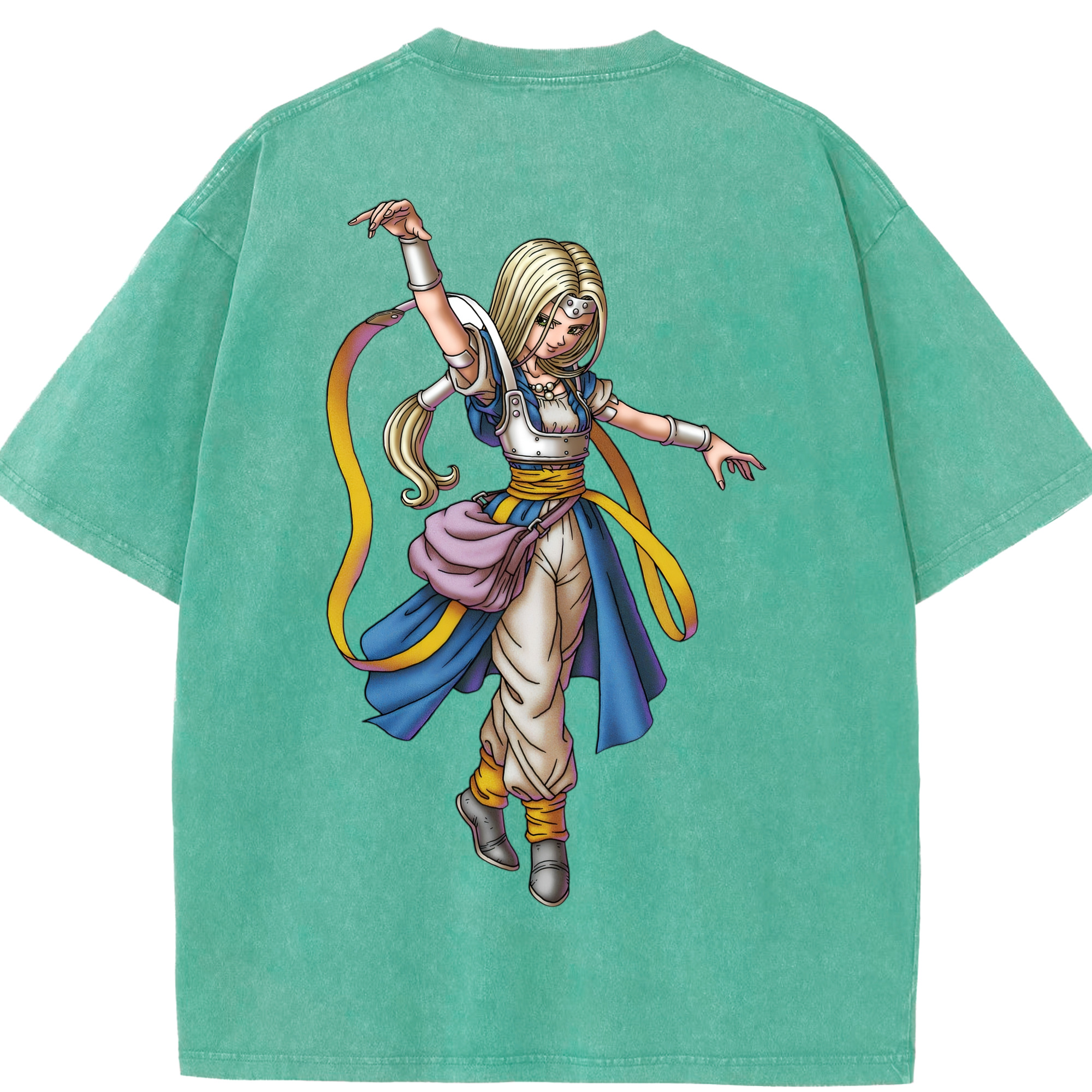 （画像用） ドラゴンクエスト Doragon Kuesuto Dragon Quest 綿100% ヴィンテージ風 半袖Tシャツ（背面プリント）